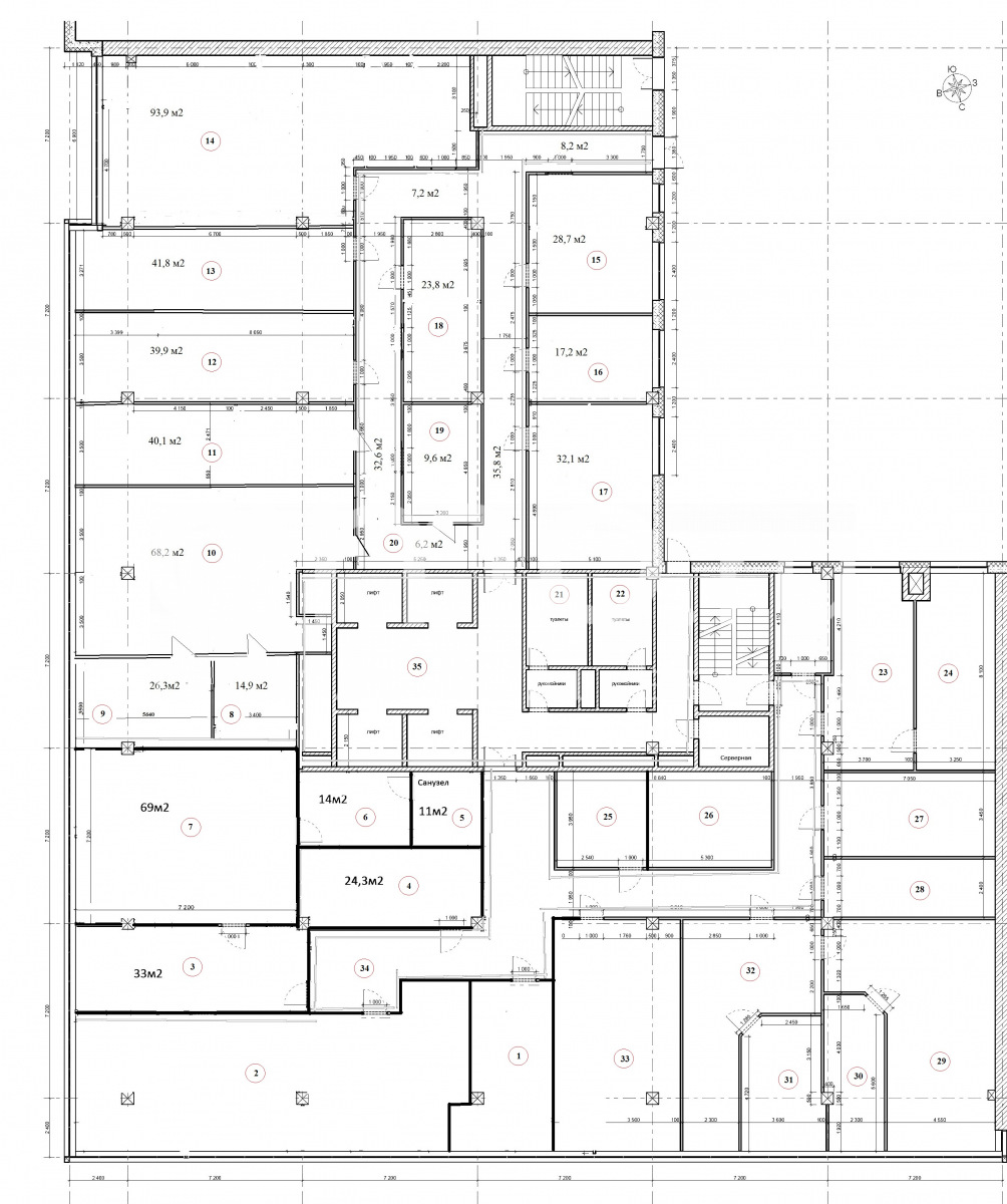 Планировка офиса 1289.7 м², 5 этаж, Бизнес-центр «Башня Запад», секция В